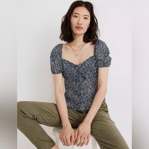 NWT Madewell Sweetheart Top Blouse in Bengali Blockprint Size 8 Indigo Blue